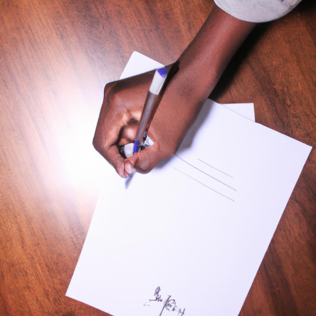 Person writing at a desk