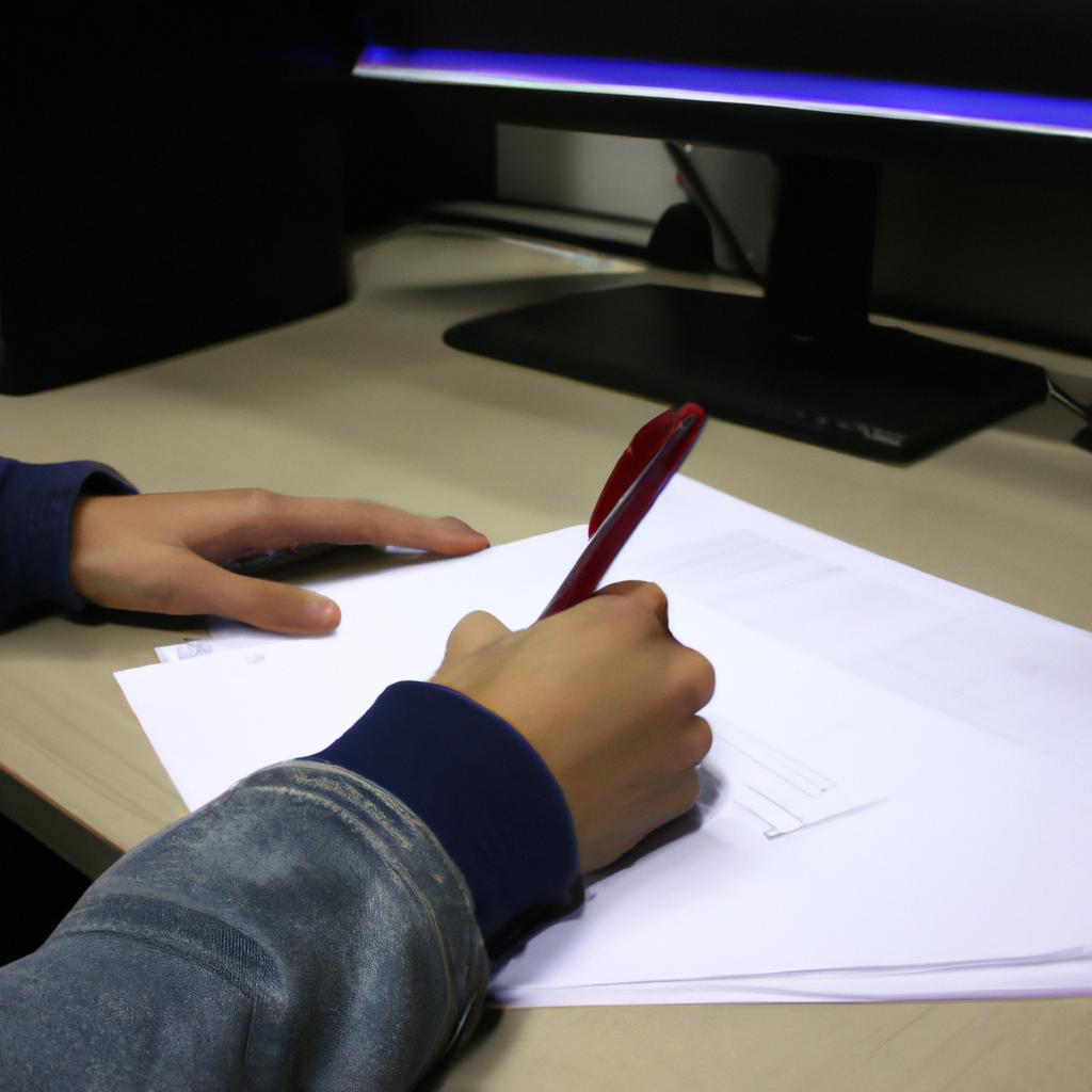 Person writing at a desk