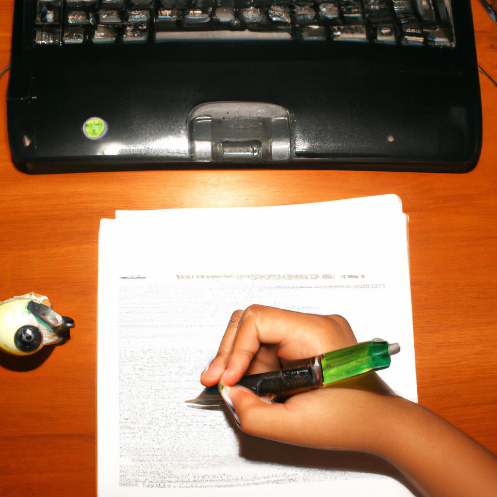 Person writing at a desk