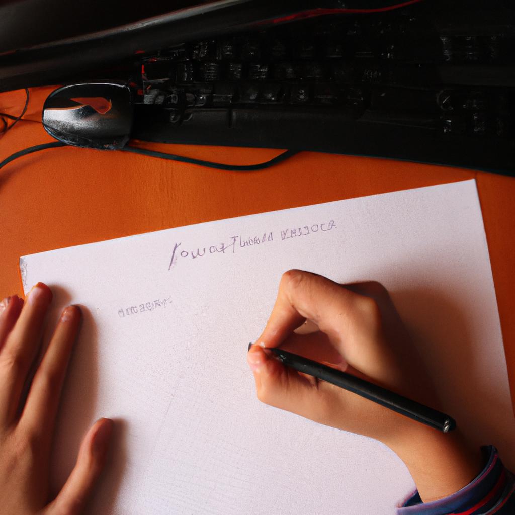 Person writing at a desk