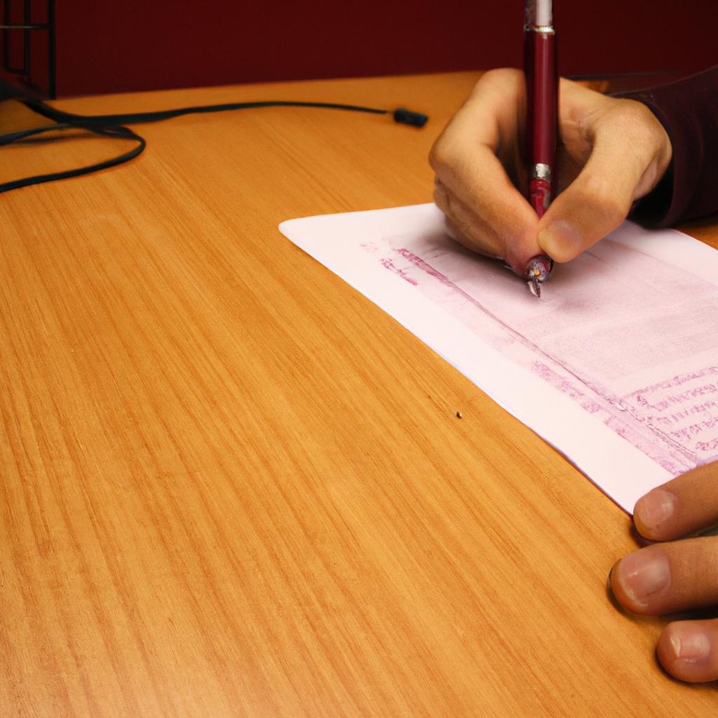 Person writing at a desk