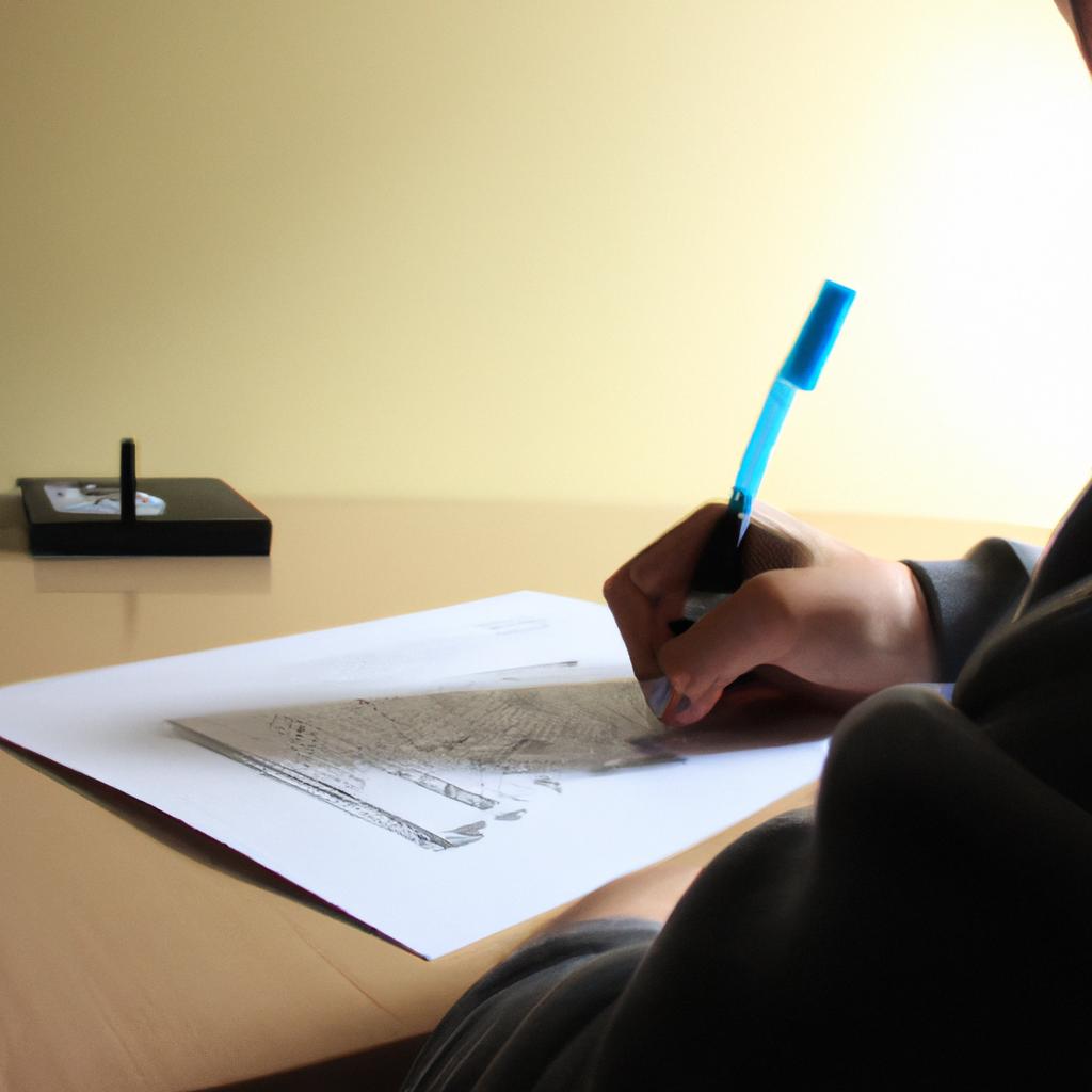 Person writing at a desk