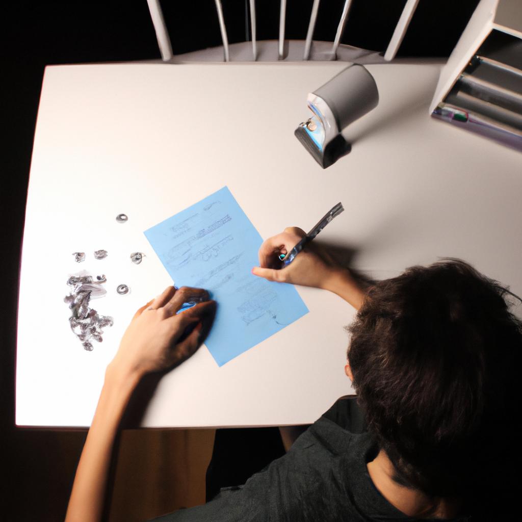 Person writing at a desk